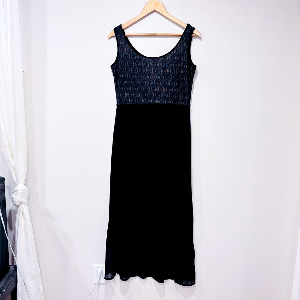 GROB Black Maxi Dress with Sheer Hem & Textured Bodice | Medium * - Picture 1 of 6